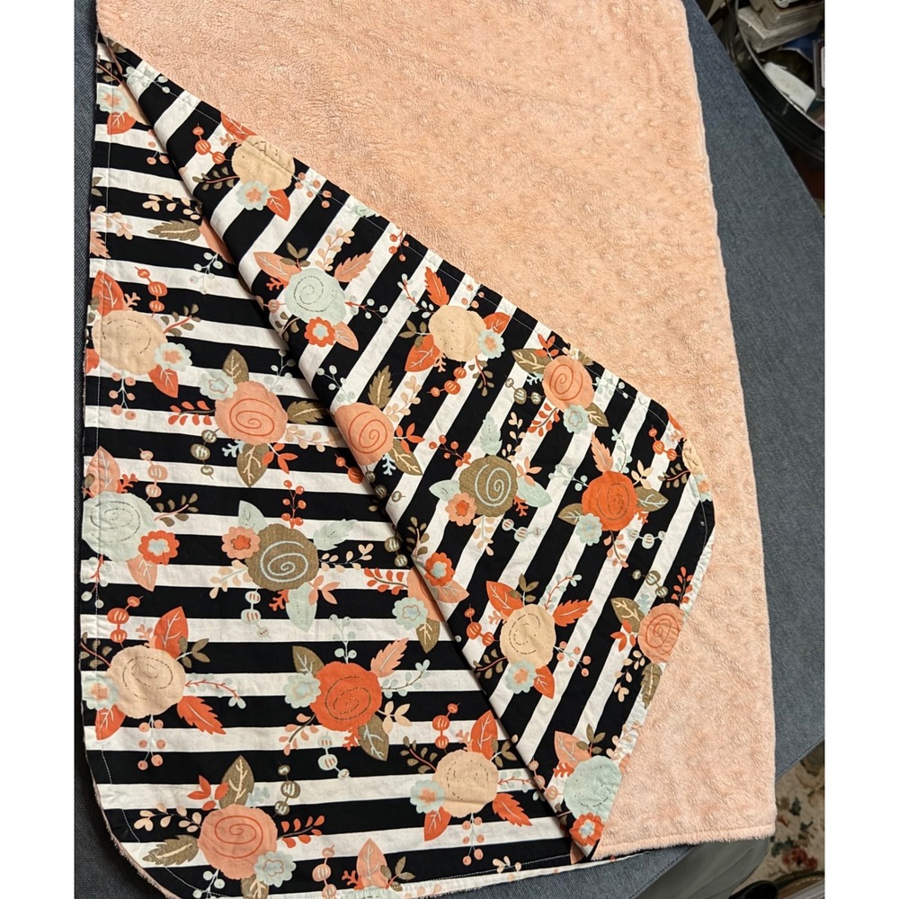 Floral Striped baby carseat Cover Minky Peach Black White - Picture 3 of 3